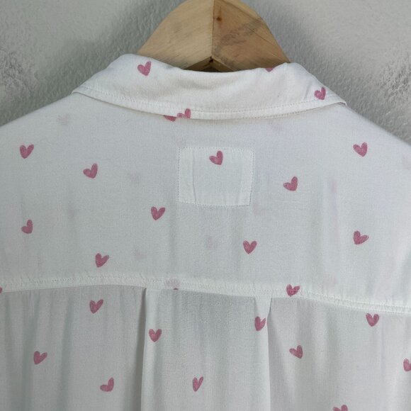Rails Womens Medium Val Scribble Heart White Button Up Shirt Tie Front Blouse - Picture 12 of 13